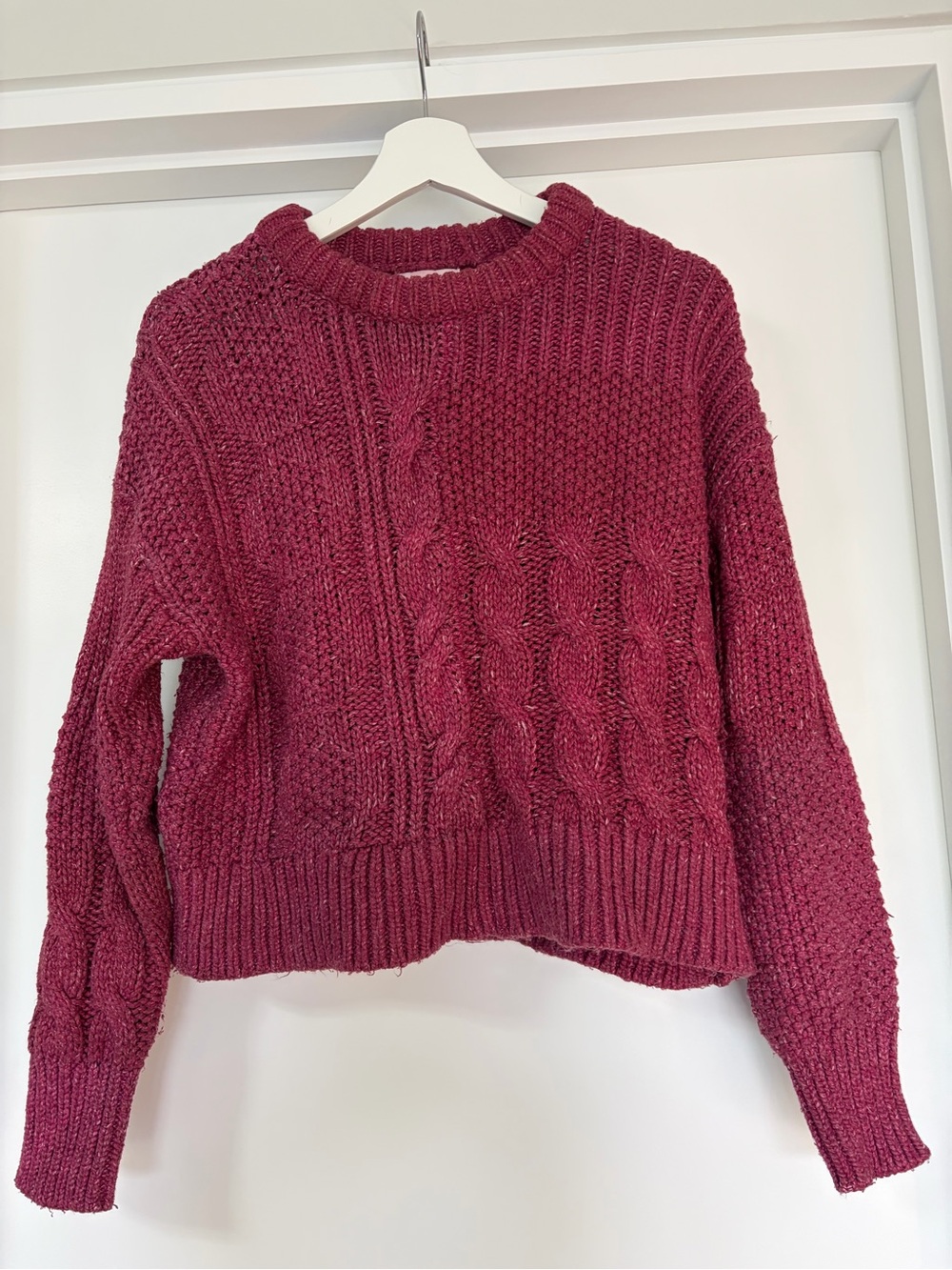 Aerie Cable Knit Crewneck Sweater - Dark Red